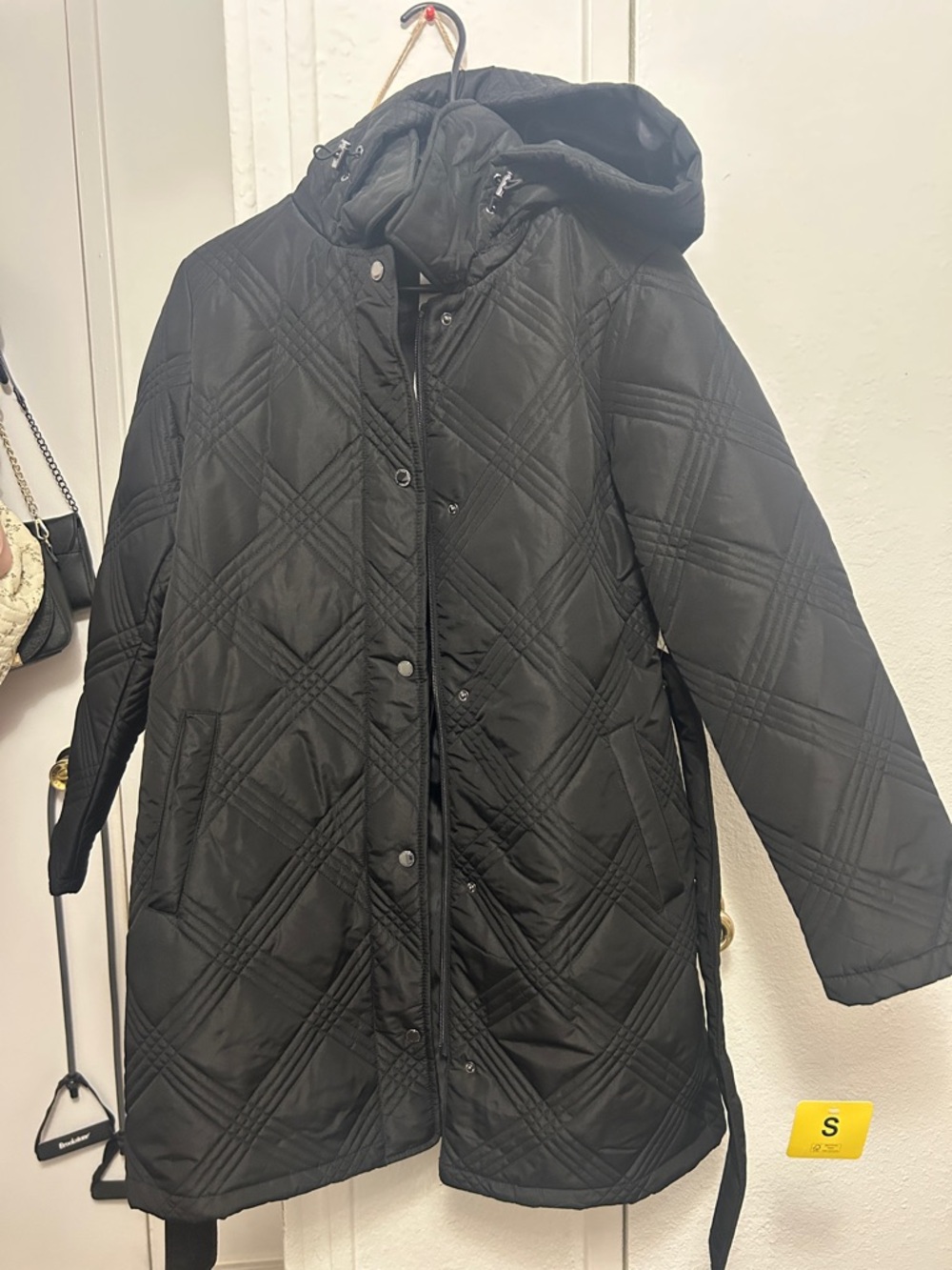 Jones New York Black Quilted Hooded Coat